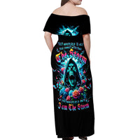 Rose Skull Off Shoulder Maxi Dress She Whispered Back Iam The Storm - Wonder Print Shop