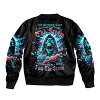 Rose Skull Sleeve Zip Bomber Jacket She Whispered Back Iam The Storm - Wonder Print Shop