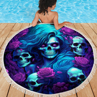 Rose Skull Beach Blanket I'm Never Alone My Demon Are With Me 24/7 - Wonder Print Shop