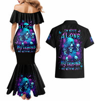 Rose Skull Couples Matching Mermaid Dress and Hawaiian Shirt I'm Never Alone My Demon Are With Me 24/7 - Wonder Print Shop
