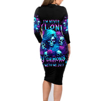 Rose Skull Family Matching Long Sleeve Bodycon Dress and Hawaiian Shirt I'm Never Alone My Demon Are With Me 24/7 - Wonder Print Shop