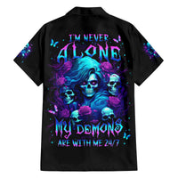 Rose Skull Family Matching Off Shoulder Long Sleeve Dress and Hawaiian Shirt I'm Never Alone My Demon Are With Me 24/7 - Wonder Print Shop