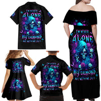 Rose Skull Family Matching Off Shoulder Maxi Dress and Hawaiian Shirt I'm Never Alone My Demon Are With Me 24/7 - Wonder Print Shop