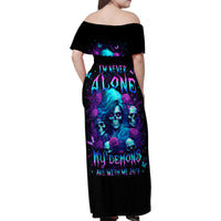 Rose Skull Family Matching Off Shoulder Maxi Dress and Hawaiian Shirt I'm Never Alone My Demon Are With Me 24/7 - Wonder Print Shop
