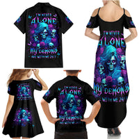 Rose Skull Family Matching Summer Maxi Dress and Hawaiian Shirt I'm Never Alone My Demon Are With Me 24/7 - Wonder Print Shop