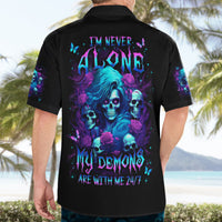 Rose Skull Hawaiian Shirt I'm Never Alone My Demon Are With Me 24/7 - Wonder Print Shop