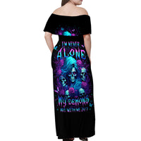 Rose Skull Off Shoulder Maxi Dress I'm Never Alone My Demon Are With Me 24/7 - Wonder Print Shop