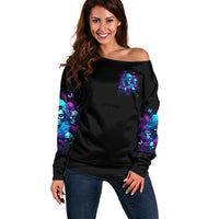 Rose Skull Off Shoulder Sweater I'm Never Alone My Demon Are With Me 24/7 - Wonder Print Shop