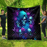 Rose Skull Quilt I'm Never Alone My Demon Are With Me 24/7 - Wonder Print Shop