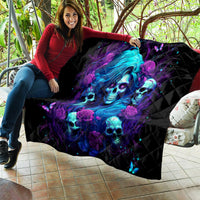Rose Skull Quilt I'm Never Alone My Demon Are With Me 24/7 - Wonder Print Shop