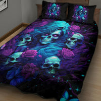 Rose Skull Quilt Bed Set I'm Never Alone My Demon Are With Me 24/7 - Wonder Print Shop