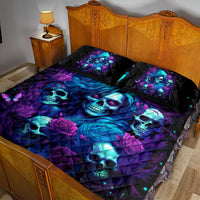 Rose Skull Quilt Bed Set I'm Never Alone My Demon Are With Me 24/7 - Wonder Print Shop