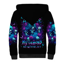 Rose Skull Sherpa Hoodie I'm Never Alone My Demon Are With Me 24/7 - Wonder Print Shop