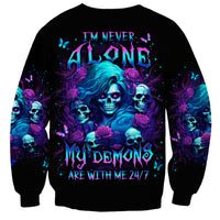 Rose Skull Sweatshirt I'm Never Alone My Demon Are With Me 24/7 - Wonder Print Shop