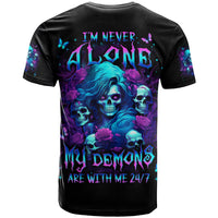 Rose Skull T Shirt I'm Never Alone My Demon Are With Me 24/7 - Wonder Print Shop