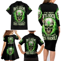 Thunder Skull Family Matching Long Sleeve Bodycon Dress and Hawaiian Shirt I'm Not Anti-Social I Must Not User Friendly - Wonder Print Shop