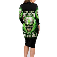 Thunder Skull Family Matching Long Sleeve Bodycon Dress and Hawaiian Shirt I'm Not Anti-Social I Must Not User Friendly - Wonder Print Shop