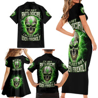 Thunder Skull Family Matching Short Sleeve Bodycon Dress and Hawaiian Shirt I'm Not Anti-Social I Must Not User Friendly - Wonder Print Shop