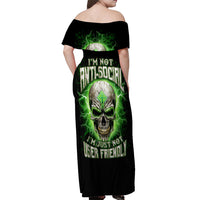 Thunder Skull Off Shoulder Maxi Dress I'm Not Anti-Social I Must Not User Friendly - Wonder Print Shop