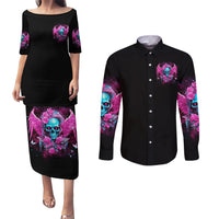 Skull Lady Couples Matching Puletasi and Long Sleeve Button Shirt In My Next Life I Want To Be The Karma Fairy - Wonder Print Shop