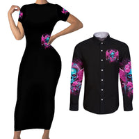 Skull Lady Couples Matching Short Sleeve Bodycon Dress and Long Sleeve Button Shirt In My Next Life I Want To Be The Karma Fairy - Wonder Print Shop