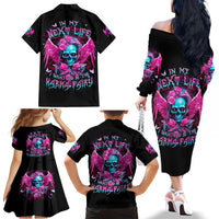 Skull Lady Family Matching Off Shoulder Long Sleeve Dress and Hawaiian Shirt In My Next Life I Want To Be The Karma Fairy - Wonder Print Shop