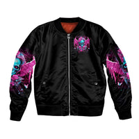 Skull Lady Sleeve Zip Bomber Jacket In My Next Life I Want To Be The Karma Fairy - Wonder Print Shop