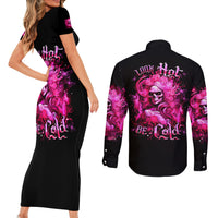 Skull Lady Couples Matching Short Sleeve Bodycon Dress and Long Sleeve Button Shirt Look Hot Be Cold - Wonder Print Shop