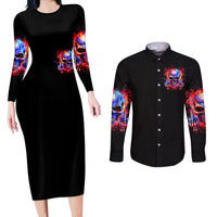 Flame Skull Couples Matching Long Sleeve Bodycon Dress and Long Sleeve Button Shirt My Give A Fuck Is Broken But My Go Fuck Yourself Is Fully Functional - Wonder Print Shop