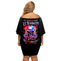 Flame Skull Family Matching Off Shoulder Short Dress and Hawaiian Shirt My Give A Fuck Is Broken But My Go Fuck Yourself Is Fully Functional - Wonder Print Shop