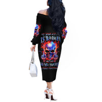 Flame Skull Off The Shoulder Long Sleeve Dress My Give A Fuck Is Broken But My Go Fuck Yourself Is Fully Functional - Wonder Print Shop
