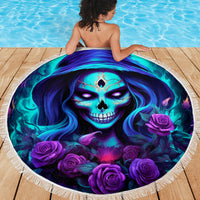 Skull Lady Beach Blanket Rose Skull She Whispered Back Iam The Storm - Wonder Print Shop
