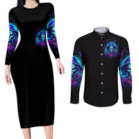 Skull Lady Couples Matching Long Sleeve Bodycon Dress and Long Sleeve Button Shirt Rose Skull She Whispered Back Iam The Storm - Wonder Print Shop