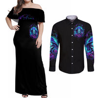 Skull Lady Couples Matching Off Shoulder Maxi Dress and Long Sleeve Button Shirt Rose Skull She Whispered Back Iam The Storm - Wonder Print Shop
