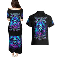 Skull Lady Couples Matching Puletasi and Hawaiian Shirt Rose Skull She Whispered Back Iam The Storm - Wonder Print Shop
