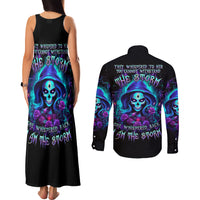 Skull Lady Couples Matching Tank Maxi Dress and Long Sleeve Button Shirt Rose Skull She Whispered Back Iam The Storm - Wonder Print Shop