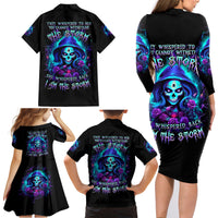 Skull Lady Family Matching Long Sleeve Bodycon Dress and Hawaiian Shirt Rose Skull She Whispered Back Iam The Storm - Wonder Print Shop