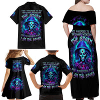 Skull Lady Family Matching Off Shoulder Maxi Dress and Hawaiian Shirt Rose Skull She Whispered Back Iam The Storm - Wonder Print Shop