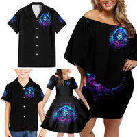 Skull Lady Family Matching Off Shoulder Short Dress and Hawaiian Shirt Rose Skull She Whispered Back Iam The Storm - Wonder Print Shop
