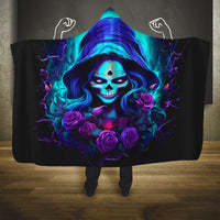 Skull Lady Hooded Blanket Rose Skull She Whispered Back Iam The Storm