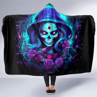 Skull Lady Hooded Blanket Rose Skull She Whispered Back Iam The Storm