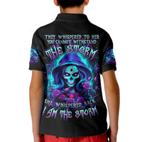 Skull Lady Kid Polo Shirt Rose Skull She Whispered Back Iam The Storm - Wonder Print Shop