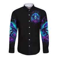 Skull Lady Long Sleeve Button Shirt Rose Skull She Whispered Back Iam The Storm - Wonder Print Shop
