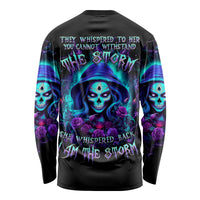 Skull Lady Long Sleeve Shirt Rose Skull She Whispered Back Iam The Storm - Wonder Print Shop
