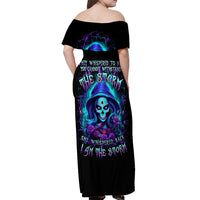Skull Lady Off Shoulder Maxi Dress Rose Skull She Whispered Back Iam The Storm - Wonder Print Shop