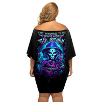 Skull Lady Off Shoulder Short Dress Rose Skull She Whispered Back Iam The Storm - Wonder Print Shop