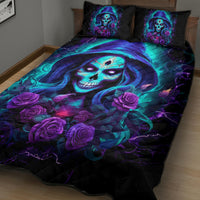 Skull Lady Quilt Bed Set Rose Skull She Whispered Back Iam The Storm - Wonder Print Shop