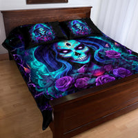Skull Lady Quilt Bed Set Rose Skull She Whispered Back Iam The Storm - Wonder Print Shop