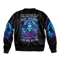 Skull Lady Sleeve Zip Bomber Jacket Rose Skull She Whispered Back Iam The Storm - Wonder Print Shop