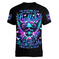Skull Wings Women V Neck T Shirt So The Bitch In Me Came Out To Play - Wonder Print Shop